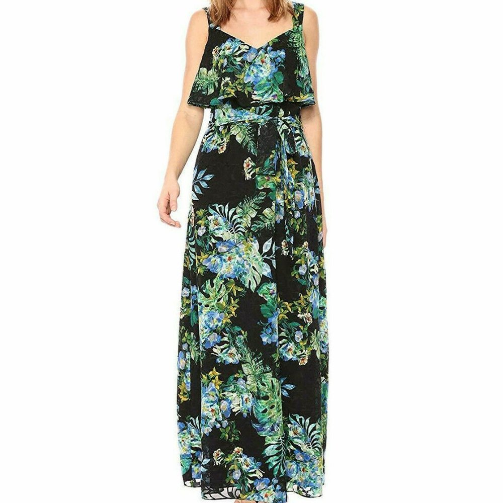 Adrianna Papell Tropical Print Burnout Textured Maxi Dress Sz 12 NWT - Picture 4 of 11